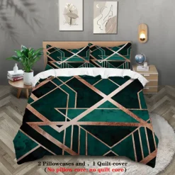 Luxury Geometric Color Block Abstract Bee 3-Piece Duvet Cover Sets Bedding Set - Elegant and Modern Design - Includes Duvet Cover and Pillowcases - Soft and High-Quality Fabric - Perfect for a Chic and Stylish Bedroom Look - Easy to Clean and Maintain