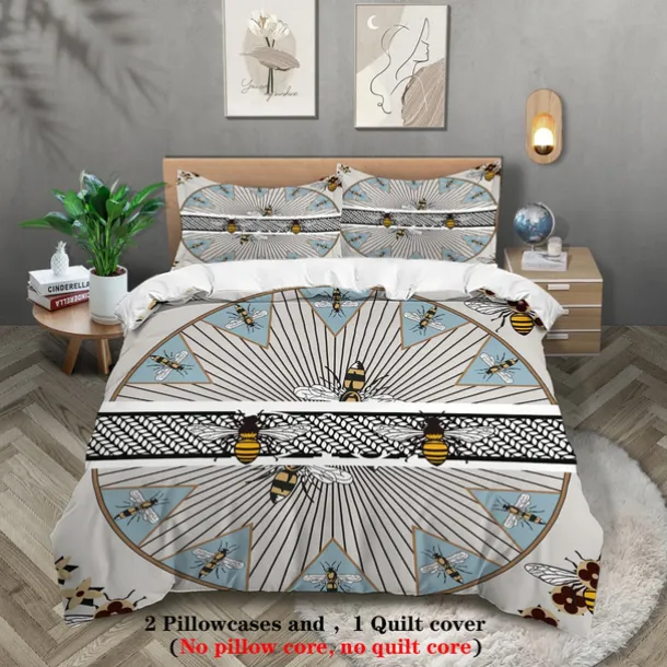 Luxury Geometric Color Block Abstract Bee 3-Piece Duvet Cover Sets Bedding Set - Elegant and Modern Design - Includes Duvet Cover and Pillowcases - Soft and High-Quality Fabric - Perfect for a Chic and Stylish Bedroom Look - Easy to Clean and Maintain