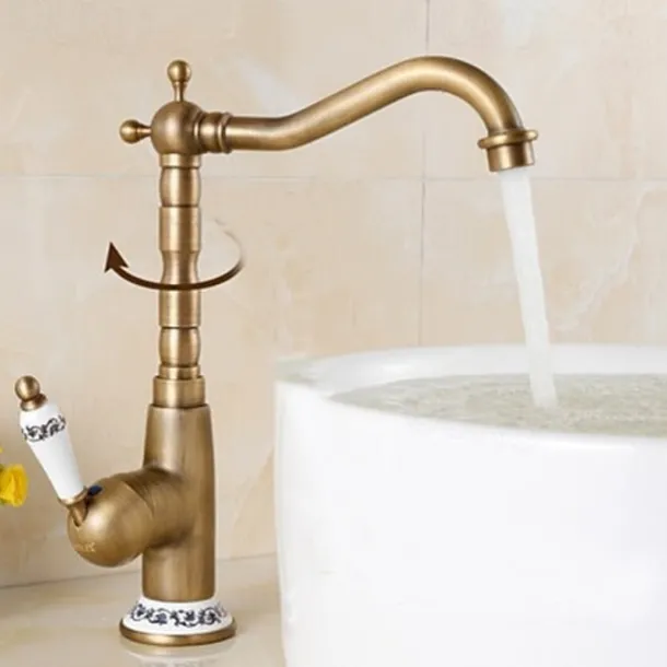 Luxury Retro Style Utility Sink Laundry Faucet, Centerset High Arc One Ceramic Handle One Hole Wash Basin Tap with Hot and Cold Water Switch, Laundry Tub Pot Filler Commercial Faucet in Antique Brass