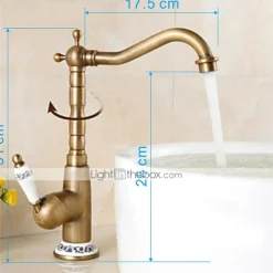 Luxury Retro Style Utility Sink Laundry Faucet, Centerset High Arc One Ceramic Handle One Hole Wash Basin Tap with Hot and Cold Water Switch, Laundry Tub Pot Filler Commercial Faucet in Antique Brass