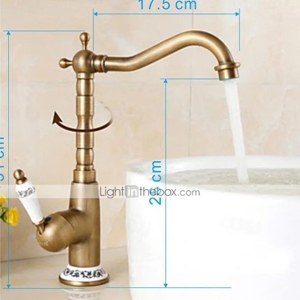 Luxury Retro Style Utility Sink Laundry Faucet, Centerset High Arc One Ceramic Handle One Hole Wash Basin Tap with Hot and Cold Water Switch, Laundry Tub Pot Filler Commercial Faucet in Antique Brass