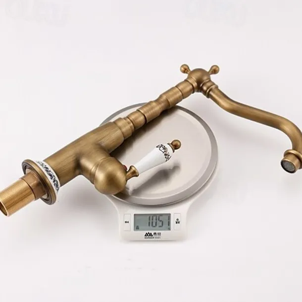 Luxury Retro Style Utility Sink Laundry Faucet, Centerset High Arc One Ceramic Handle One Hole Wash Basin Tap with Hot and Cold Water Switch, Laundry Tub Pot Filler Commercial Faucet in Antique Brass