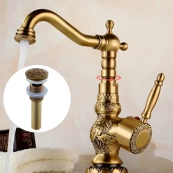 Luxury Retro Style Utility Sink Laundry Faucet with Pop Up Drain, Centerset High Arc One Handle One Hole Wash Basin Tap with Hot and Cold Water Switch, Laundry Tub Pot Filler Commercial Faucet