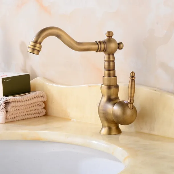 Luxury Retro Style Utility Sink Laundry Gold Faucet, Centerset High Arc One Handle One Hole Wash Basin Tap with Hot and Cold Water Switch, Laundry Tub Pot Filler Commercial Faucet in Antique Brass
