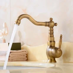 Luxury Retro Style Utility Sink Laundry Gold Faucet, Centerset High Arc One Handle One Hole Wash Basin Tap with Hot and Cold Water Switch, Laundry Tub Pot Filler Commercial Faucet in Antique Brass
