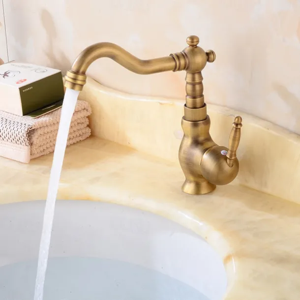 Luxury Retro Style Utility Sink Laundry Gold Faucet, Centerset High Arc One Handle One Hole Wash Basin Tap with Hot and Cold Water Switch, Laundry Tub Pot Filler Commercial Faucet in Antique Brass