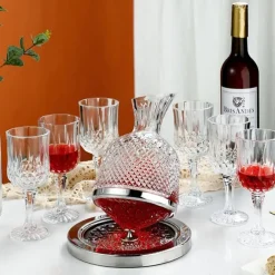 Luxury Rotating Wine Decanter Lead-Free Clear Crystal Glass Red Wine Aerator Decanter Set Elegant for Wine Lovers