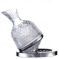 Luxury Rotating Wine Decanter Lead-Free Clear Crystal Glass Red Wine Aerator Decanter Set Elegant for Wine Lovers