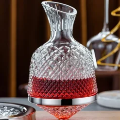 Luxury Rotating Wine Decanter Lead-Free Clear Crystal Glass Red Wine Aerator Decanter Set Elegant for Wine Lovers