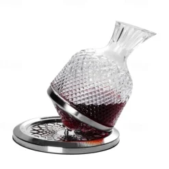 Luxury Rotating Wine Decanter Lead-Free Clear Crystal Glass Red Wine Aerator Decanter Set Elegant for Wine Lovers