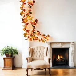 1.7M 20 LEDs Fall Maple Leaf Rattan LED String Lights, Thanksgiving Harvest Autumn Festival Decorative Lights (Battery Not Included) for Halloween Holiday Party, Garden 2/5pcs