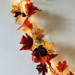 1.7M 20 LEDs Fall Maple Leaf Rattan LED String Lights, Thanksgiving Harvest Autumn Festival Decorative Lights (Battery Not Included) for Halloween Holiday Party, Garden 2/5pcs