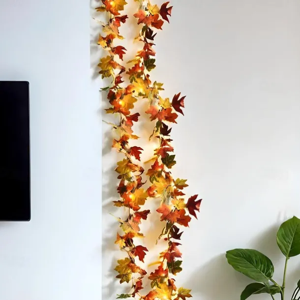 1.7M 20 LEDs Fall Maple Leaf Rattan LED String Lights, Thanksgiving Harvest Autumn Festival Decorative Lights (Battery Not Included) for Halloween Holiday Party, Garden 2/5pcs