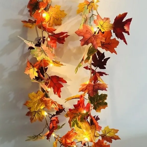 1.7M 20 LEDs Fall Maple Leaf Rattan LED String Lights, Thanksgiving Harvest Autumn Festival Decorative Lights (Battery Not Included) for Halloween Holiday Party, Garden 2/5pcs