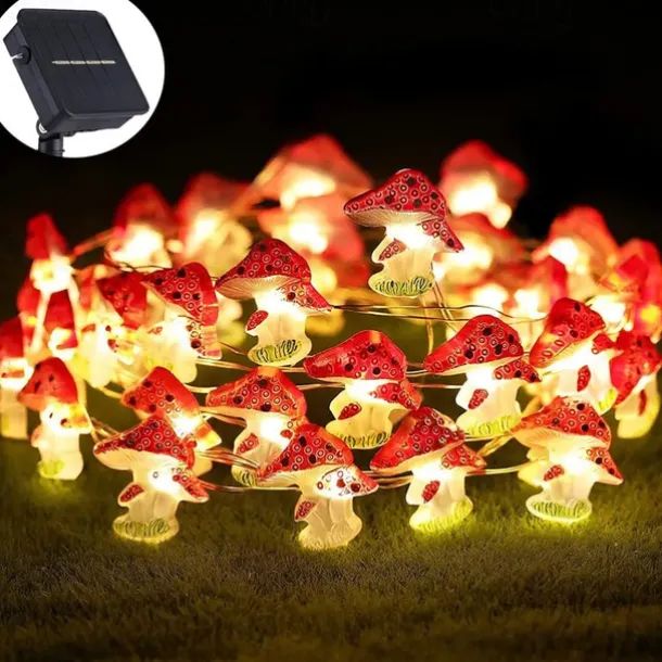 4M 40LED Solar Cherry Blossom Mushroom Hazelnut Copper Wire String Lights Outdoor Waterproof Christmas Thanksgiving Garden Party Balcony Home Decoration
