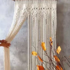 Macrame Hanging Curtain Decor Boho Long Hanging Fringe Chic Door Divider Curtains Handmade Crochet Tapestries Drapes Decorations for Living Room Windows Dorm Apartment Baby Shower Party