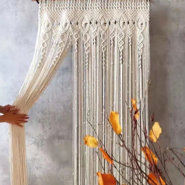 Macrame Hanging Curtain Decor Boho Long Hanging Fringe Chic Door Divider Curtains Handmade Crochet Tapestries Drapes Decorations for Living Room Windows Dorm Apartment Baby Shower Party