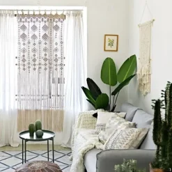 Macrame Hanging Curtain Decor Boho Long Hanging Fringe Chic Door Divider Curtains Handmade Crochet Tapestries Drapes Decorations for Living Room Windows Dorm Apartment Baby Shower Party