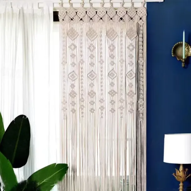 Macrame Room Divider Door Curtain Woven Bohemian Wedding Tapestry Wall Decor for Wedding Bedroom Living Room Home Decoration