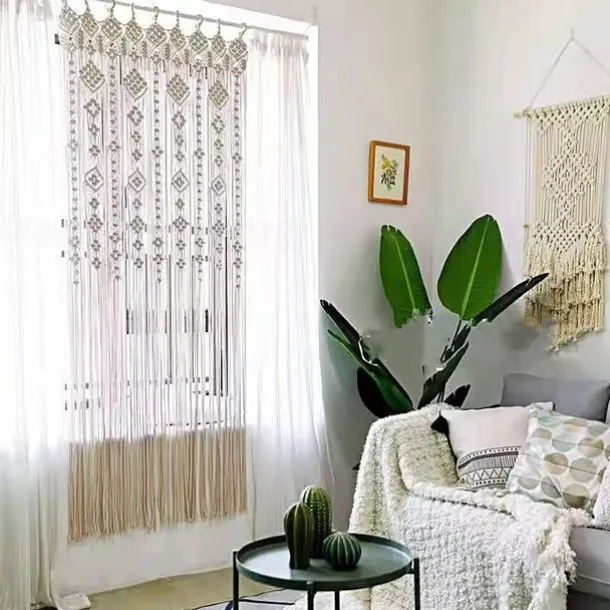 Macrame Room Divider Door Curtain Woven Bohemian Wedding Tapestry Wall Decor for Wedding Bedroom Living Room Home Decoration