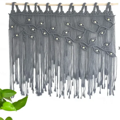 Macrame Window Curtain Wall Hanging Woven Tapestry Bedroom Kitchen Leaf Shape Living Room Curtains Wall Decor
