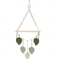 Macrame Wood Floating Shelves Handmade Woven Bohemian Wall Shelves Tapestry Cotton Woven Rope Hanging Shelves Decorative Storage Racks Holder Organizer Boho Decor For Home Bedroom Bathroom Plants