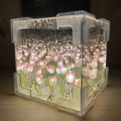 Magic Cube Tulip Mirror Night Light: Creative Room Decoration Mirror Perfect for Mother's Day, Valentine's Day, Birthdays, or Any Special Occasion for Gifting to Moms, Girlfriends, Daughters