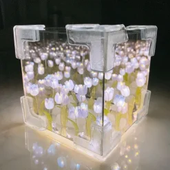 Magic Cube Tulip Mirror Night Light: Creative Room Decoration Mirror Perfect for Mother's Day, Valentine's Day, Birthdays, or Any Special Occasion for Gifting to Moms, Girlfriends, Daughters