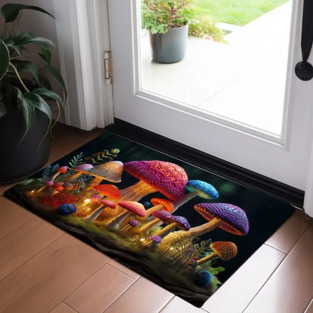Magic Mushroom Forest Doormat Floor Mats Washable Rugs Kitchen Mat Non-Slip Oil Proof Rug Indoor Outdoor Mat Bedroom Decor Bathroom Mat Entrance Rug