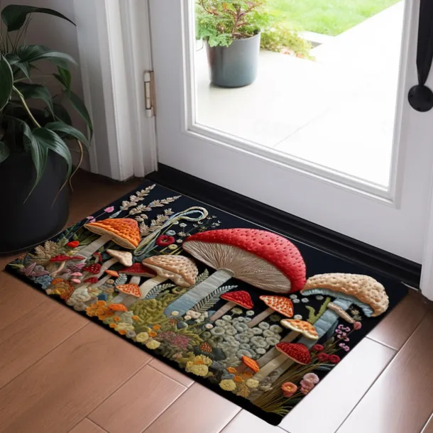 Magic Mushroom Forest Doormat Floor Mats Washable Rugs Kitchen Mat Non-Slip Oil Proof Rug Indoor Outdoor Mat Bedroom Decor Bathroom Mat Entrance Rug
