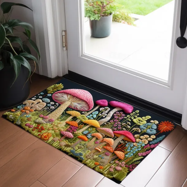 Magic Mushroom Forest Doormat Floor Mats Washable Rugs Kitchen Mat Non-Slip Oil Proof Rug Indoor Outdoor Mat Bedroom Decor Bathroom Mat Entrance Rug