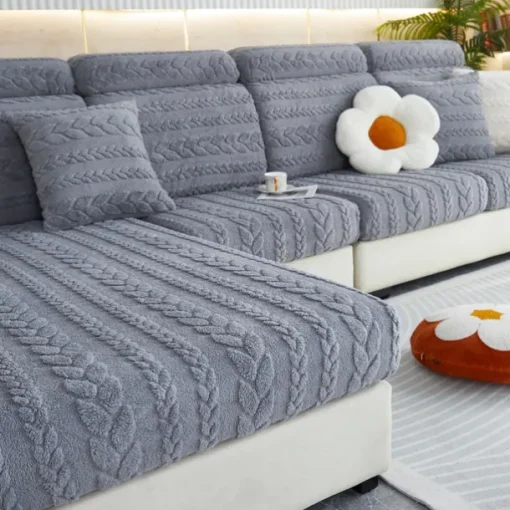 Magic Sofa Cover Stretch Jacquard Velvet Sofa Seat Couch Cushion Slipcovers, Anti-Slip Furniture Protector for Sectional 1/2/3/4 Seat Cover,L Shape Sofa Covers, Chaise Lounge Sofa Slipcover