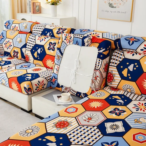 Magic Sofa Cover Stretch Sofa Seat Couch Cushion Slipcovers Vintage Style, Anti-Slip Furniture Protector for Sectional 1/2/3/4 Seat Cover,L Shape Sofa Covers, Chaise Lounge Sofa Slipcover