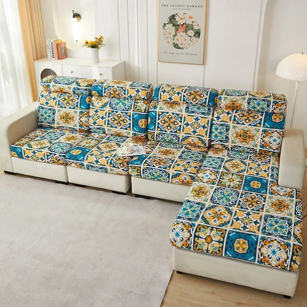 Magic Sofa Cover Stretch Sofa Seat Couch Cushion Slipcovers Vintage Style, Anti-Slip Furniture Protector for Sectional 1/2/3/4 Seat Cover,L Shape Sofa Covers, Chaise Lounge Sofa Slipcover