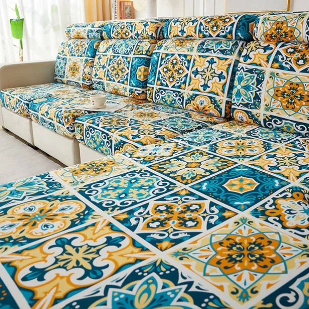Magic Sofa Cover Stretch Sofa Seat Couch Cushion Slipcovers Vintage Style, Anti-Slip Furniture Protector for Sectional 1/2/3/4 Seat Cover,L Shape Sofa Covers, Chaise Lounge Sofa Slipcover