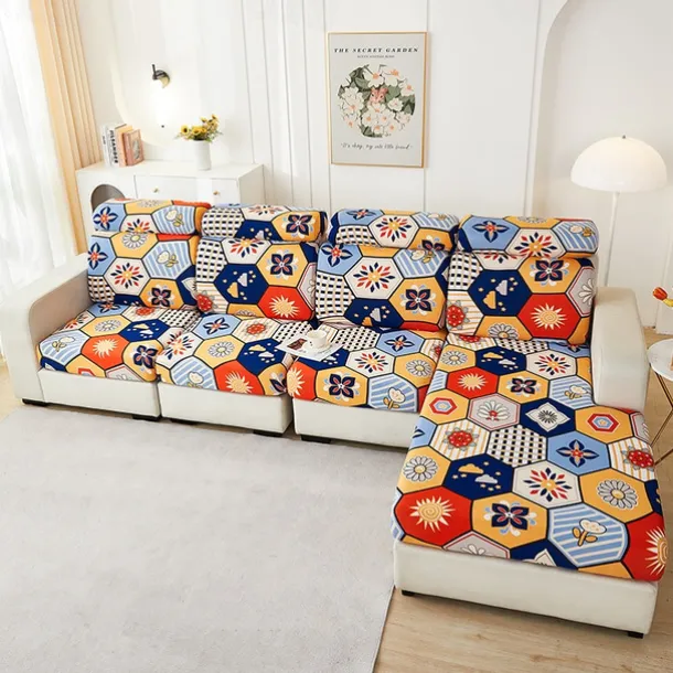 Magic Sofa Cover Stretch Sofa Seat Couch Cushion Slipcovers Vintage Style, Anti-Slip Furniture Protector for Sectional 1/2/3/4 Seat Cover,L Shape Sofa Covers, Chaise Lounge Sofa Slipcover