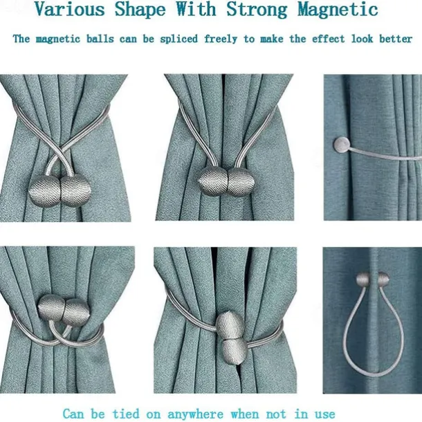 Magnetic Curtain Tie Backs Window Gold Curtain Tiebacks Buckles Holdbacks Clip for Home Bedroom Office Decorative Curtain 1 PCS