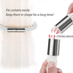 Magnetic Curtain Tie Backs Window,Pearl Beaded Tieback Curtain Holdbacks,Buckles Clip for Home Bedroom Office Decorative Curtain