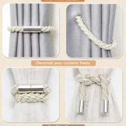 Magnetic Curtain Tie Backs Window,Pearl Beaded Tieback Curtain Holdbacks,Buckles Clip for Home Bedroom Office Decorative Curtain