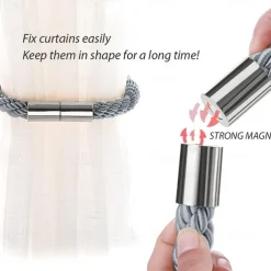 Magnetic Curtain Tie Backs Window,Pearl Beaded Tieback Curtain Holdbacks,Buckles Clip for Home Bedroom Office Decorative Curtain