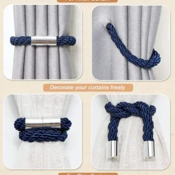 Magnetic Curtain Tie Backs Window,Pearl Beaded Tieback Curtain Holdbacks,Buckles Clip for Home Bedroom Office Decorative Curtain