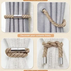 Magnetic Curtain Tie Backs Window,Pearl Beaded Tieback Curtain Holdbacks,Buckles Clip for Home Bedroom Office Decorative Curtain