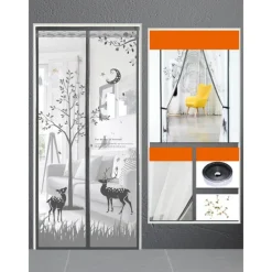 Magnetic Door Screen Mesh Screen Mosquito Net for Door Curtain Printed Pattern Bedroom Livingroom Children's Room