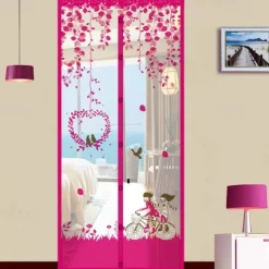 Magnetic Door Screen Mesh Screen Door Magical Mesh Screen Window Door Hands Free Magnetic Door Screen Automatic Closing Summer Curtain Net Floral Pattern