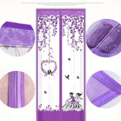 Magnetic Door Screen Mesh Screen Door Magical Mesh Screen Window Door Hands Free Magnetic Door Screen Automatic Closing Summer Curtain Net Floral Pattern