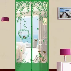 Magnetic Door Screen Mesh Screen Door Magical Mesh Screen Window Door Hands Free Magnetic Door Screen Automatic Closing Summer Curtain Net Floral Pattern