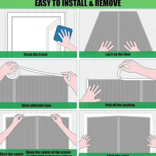 Magnetic Fly Screen Door,Heavy Duty Bug Curtain Full Frame, Keep Bugs Out Lets Fresh Air in Without Drilling