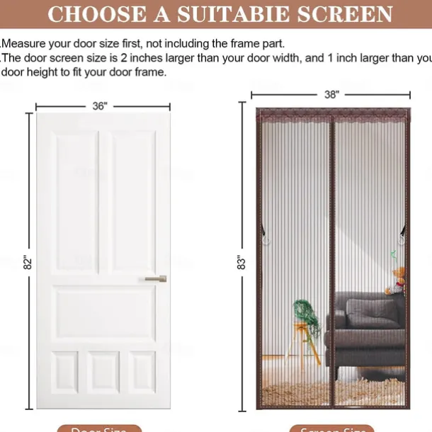 Magnetic Screen Door, Mesh Screen Door Narrow Durable Mesh Curtain Reversible Left Right Side Opening Retractable Door Screen Magnetic Closure for Patio Bedroom