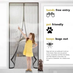 Magnetic Screen Door Portable, Fly Or Bug Screen Magnetic, Doorway For Sliding Door,Garage,Patio,Kitchen,Living,Window Room,Bedroom,Bar,Pet and Kid Easy Entry