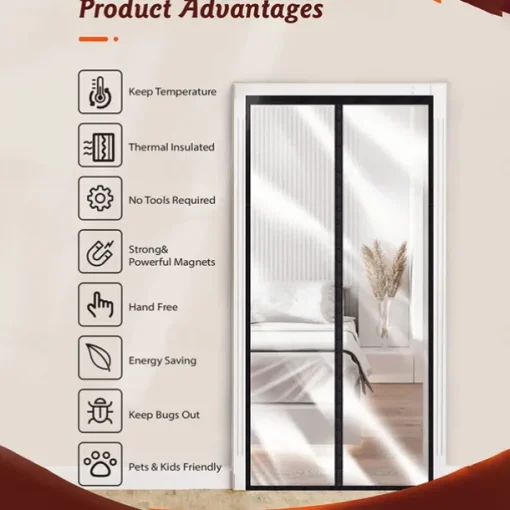 Magnetic Screen Door Portable, Fly Or Bug Screen Magnetic, Doorway For Sliding Door,Garage,Patio,Kitchen,Living,Window Room,Bedroom,Bar,Pet and Kid Easy Entry